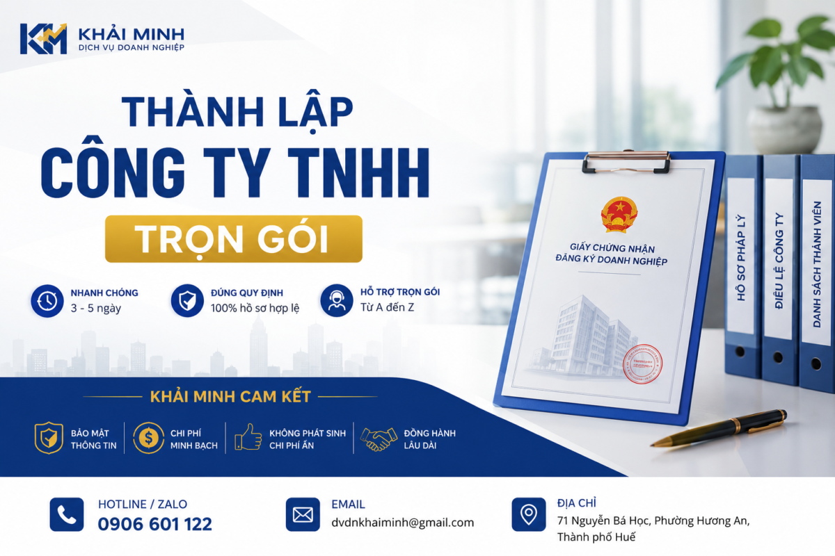Thành lập công ty TNHH trọn gói tại Dịch vụ Doanh nghiệp Khải Minh